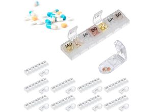 4052025365042 - Relaxdays - 10 x Medikamentenbox 7 Tage mit Tablettenschneider zuhause unterwegs wöchentliche Pillendose transparent schwarz