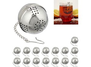 4052025365356 - Relaxdays - 16 x Teeei Teesieb für losen Tee Teenuss Edelstahl Kugelform Teeball Tassen & Gläser Kette mit Haken ø 4cm silber