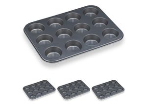 4052025365950 - Relaxdays - 4 x Muffinform 12er Muffinbleche Cupcakeblech antihaftbeschichtet Carbonstahl Muffins & Cupcakes ø 65 cm grau