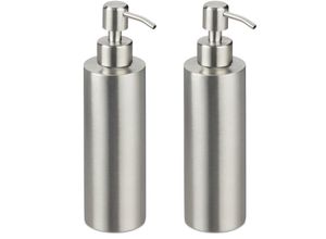 4052025366230 - Relaxdays - 2 x Seifenspender nachfüllbar Bad wc Küche Pump Flüssigseifenspender gebürsteter Edelstahl 300 ml silber