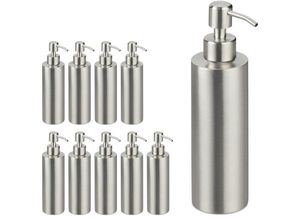 4052025366254 - 10 x Seifenspender nachfüllbar Bad WC Küche Pump Flüssigseifenspender gebürsteter Edelstahl 300 ml silber