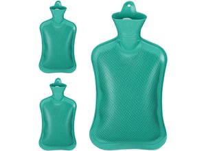 4052025366551 - 3 x Wärmflasche ohne Bezug langlebig sichere Wärmeflasche 2 Liter Bettflasche geruchsneutraler Naturgummi türkis