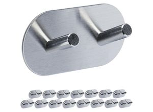 4052025371333 - Relaxdays - 16 x Handtuchhaken selbstklebend Doppelhaken für Handtücher Edelstahl Bad Küche Klebehaken hbt 5x10x3 cm silber 4052025371333 - Relaxdays - 16 x Handtuchhaken selbstklebend Doppelhaken für Handtücher Edelstahl Bad Küche Klebehaken hbt 5x10x3 cm silber