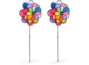 4052025372552 - Relaxdays - 2 x Windrad Blume xxl dekorativer Blumenstecker Regenbogen Look für Balkon & Terrasse HxBxT 118 x 475 x 16 cm bunt