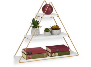 4052025374136 - Hängeregal Pyramide 3 Ablagen Wandregal hbt 54 x 62 x 15 cm belastbar Wandmontage mdf & Eisen weiß  gold - Relaxdays