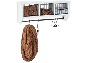 4052025374297 - Wandregal mit Körben und Hakenleiste Küchenregal Wand mdf & Metall hbt 235 x 60 x 14 cm weiß schwarz - Relaxdays