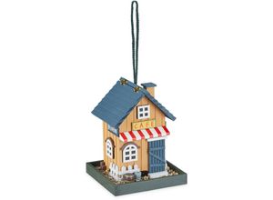 4052025374587 - Relaxdays - Vogelfutterhaus Holz zum Aufhängen Café Landhaus hbt 235x18x18 cm Futterstelle Wildvögel mehrfarbig