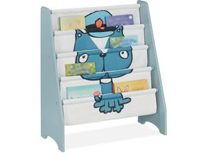 4052025374952 - Bücherregal Kinder hbt 71 x 615 x 30 cm Kinderbücherregal mit Hundemotiv 4 Fächer mdf & Stoff blau weiß - Relaxdays