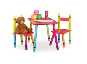 4052025375041 - Kindersitzgruppe Kindertisch mit 2 Stühlen Mädchen & Jungen mdf & Holz Sitzecke fürs Kinderzimmer bunt - Relaxdays