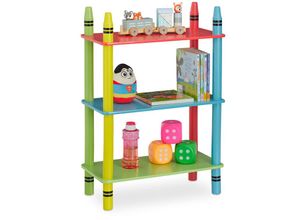 4052025375065 - Kinderregal 3 Ablagen mdf & Holz HxBxT 695 x 48 x 24 cm Wachsmalstifte Design Bücherregal Kinder bunt - Relaxdays