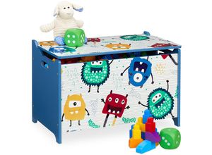 4052025375096 - Spielzeugtruhe Monster-Design Spielzeugkiste mit Deckel hbt 39x60x365 cm mdf Spielzeugbox blau weiß - Relaxdays