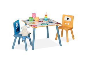 4052025375157 - Kindersitzgruppe Kindertisch mit 2 Stühlen Mädchen & Jungen mdf & Holz Sitzecke fürs Kinderzimmer bunt - Relaxdays