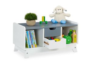 4052025375164 - Kinderregal für Spielsachen & Bücher hbt 30x60x30 cm 4 Fächer Mädchen & Jungen Spielzeugregal weiß grau - Relaxdays