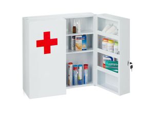 4052025375720 - Medizinschrank xxl abschließbar 11 Fächer Stahl hbt 535x53x19 cm Medikamentenschrank 2-türig weiß rot - Relaxdays