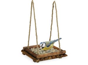 4052025376291 - Relaxdays Vogelfutterstation Holz Futtertisch für Wildvögel Stellen & Hängen Vogelfutterhaus HBT 65x25x25 cm braun