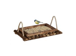 4052025376307 - Vogelfutterstation Holz Futtertisch für Wildvögel hbt 55x37x25 cm Stellen & Hängen Vogelfutterhaus braun - Relaxdays