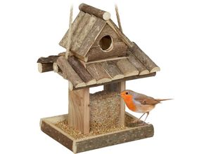 4052025376369 - Relaxdays - Vogelfutterhaus Holz zum Aufhängen Garten Vogelfutterspender Kleinvögel HxBxT 25 x 175 x 16 cm natur