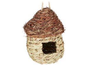 4052025376413 - Vogelnest für Käfig Kleintier Zubehör Spielzeug Versteck Handarbeit Stroh Pilz hbt 22x17x15 cm natur - Relaxdays