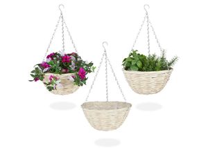 4052025376604 - Relaxdays - Blumenampel 3er Set Rattan Korbgeflecht handgefertigt Folie Eisenkette Hängetopf HxD 15 x 30 cm natur