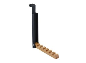 4052025377366 - Relaxdays Türgarderobe klappbar zum Einhängen Türhaken für 6 Kleiderbügel Metall & Holz für 2 cm Türfalz schwarz