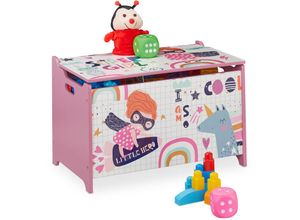 4052025377434 - Spielzeugtruhe mit Heldin-Motiv Spielzeugkiste mit Deckel hbt 39x60x365 cm mdf Spielzeugbox rosa weiß - Relaxdays