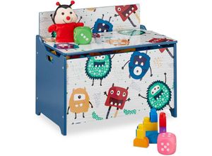 4052025377526 - Spielzeugtruhe Monster-Design Spielzeugkiste mit Deckel hbt 50x60x365 cm mdf Spielzeugbox blau weiß - Relaxdays