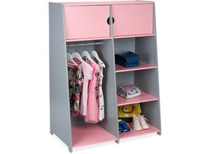 4052025377571 - Kindergarderobe HxBxT 120 x 90 x 48 cm Kleiderstange 5 Fächer Kleiderschrank Kinderzimmer mdf rosa grau - Relaxdays