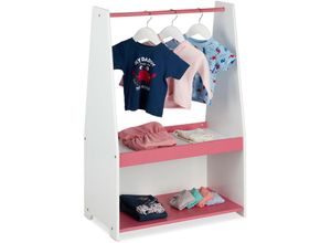 4052025377601 - Kleiderständer Kinder Kleiderstange & 2 Ablagen HxBxT 90 x 60 x 30 cm Garderobe Kinderzimmer weiß rosa - Relaxdays