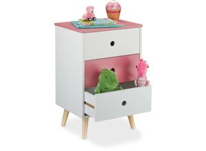 4052025377625 - Relaxdays - Kinderkommode 3 geräumige Schubladen Spielzeugregal fürs Kinderzimmer HxBxT 615 x 38 x 30 cm weiß rosa