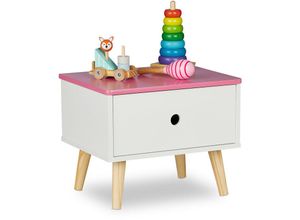 4052025377663 - Relaxdays - Nachttisch Kinder mit Schublade hbt 31 x 38 x 30 cm Kinderzimmer kleine Kommode Holz & mdf weiß rosa