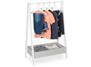 4052025377670 - Kinder Kleiderständer hbt 99 x 635 x 42 cm Kleiderstange & Ablage Kinderzimmer Kindergarderobe weiß-grau - Relaxdays