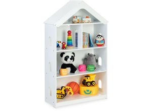 4052025377731 - Relaxdays Kinderregal Hausform 5 Fächer hoch für Bücher & Spielzeug HxBxT 122x71x31 cm Kinderzimmerregal weiß