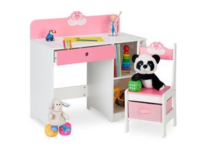 4052025377816 - Relaxdays - Schreibtisch und Stuhl für Kinder Schublade & 2 offene Fächer Schwan-Motiv Kinderzimmermöbel rosa weiß