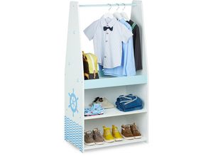 4052025377892 - Kleiderständer Kinder HxBxT 120 x 60 x 40 cm Kleiderstange 3 Fächer Garderobe Kinderzimmer blau weiß - Relaxdays