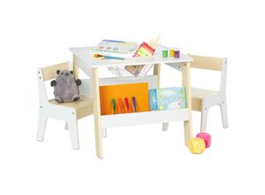 4052025377991 - Kindersitzgruppe Kindertisch mit 2 Stühlen mit Stauraum für Jungen und Mädchen Kindersitzecke weiß beige - Relaxdays