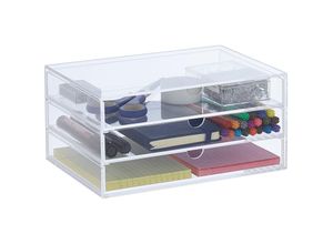 4052025378608 - Relaxdays - Schubladenbox Acryl hbt 115 x 235 x 165 cm Organizer Kosmetik Büro Acrylbox mit 3 Fächern transparent