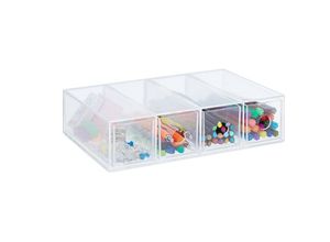 4052025378639 - Relaxdays - Schubladenbox Kunststoff HxBxT 6 x 25 x 175 cm Hoch- & Querformat Schubladenelement 4 Fächer transparent