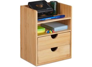 4052025378684 - Schreibtisch Organizer 2 Schubladen & Ablagen Büroutensilien Bambus Schubladenbox hbt 24x19x13 cm natur - Relaxdays