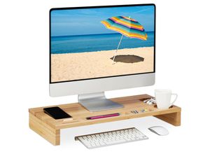 4052025378851 - Monitorständer Bambus 7 Fächer Bildschirmerhöhung Schreibtisch Monitor Unterbau hbt 85x60x30 cm natur - Relaxdays