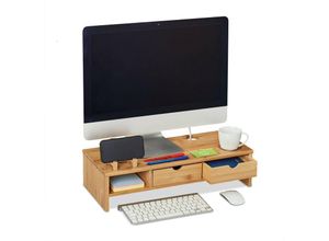 4052025378868 - Monitorständer aus Bambus Ablagefach 2 Schubladen Erhöhung für Monitor Laptop hbt 13 x 54 x 23cm natur - Relaxdays