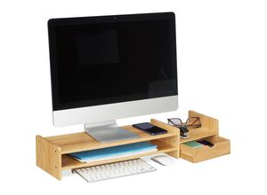 4052025378875 - Monitorständer Bambus Bildschirmerhöhung PC-Ablage Bildschirmständer mit Schublade hbt 12x70x19cm natur - Relaxdays