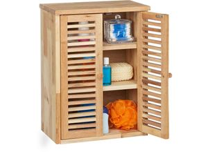 4052025379131 - Hängeschrank Walnuss HxBxT 465 x 35 x 21 cm Lamellentüren 3 Fächer Wandschrank Badezimmer Küche natur - Relaxdays