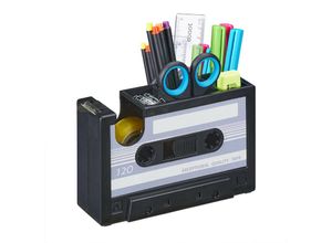 4052025379759 - Stiftehalter Kassette Schreibtisch Organizer Klebeband 3 Fächer Retro Design Stiftebox Büro grau schwarz - Relaxdays