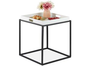 4052025380373 - Beistelltisch Abstelltisch mit Serviertablett hbt 47x42x42 cm Stahl quadratischer Sofatisch weiß-schwarz - Relaxdays