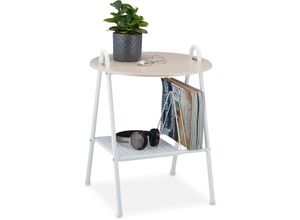 4052025380533 - Beistelltisch mit Zeitungsständer Metall mdf Tischplatte in Holzoptik Beitisch hbt 55x45x45 cm weiß natur - Relaxdays