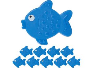 4052025381400 - 10 x Antirutsch Sticker Badewanne Fisch-Design Badewannenaufkleber mit Saugnäpfen für Kinder Badesticker blau