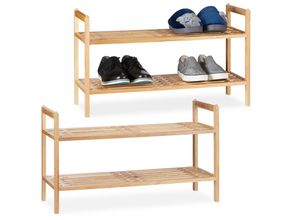 4052025383008 - Relaxdays - 2 x Schuhregal stapelbar Schuhablage mit je 2 Etagen Walnuss Holz je bis zu 6 Paar Schuhe hbt 41 x 69 x 27 cm natur