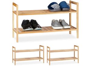 4052025383015 - Relaxdays - 3 x Schuhregal stapelbar Schuhablage mit je 2 Etagen Walnuss Holz je bis zu 6 Paar Schuhe hbt 41 x 69 x 27 cm natur