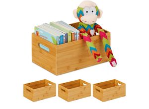 4052025383381 - Relaxdays - 4 x Aufbewahrungskiste Bambus stabil offen Ordnungsbox ohne Deckel h x b x t 14 x 30 x 20 cm Bambuskiste natur