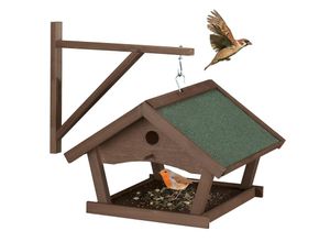 4052025383947 - Relaxdays - Vogelfutterhaus Holz Futterhaus zum Aufhängen hbt 35x425x405 cm Futterstelle für Wildvögel dunkelbraun